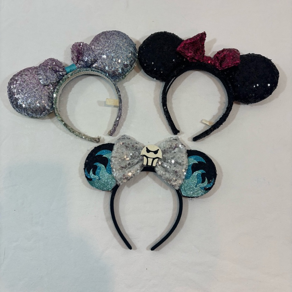 Disney Minnie Mouse Headband Ears With Bow Multicolor & Black Sequin Hat Mickey